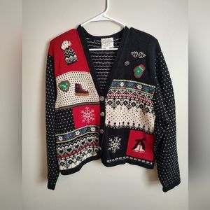 Vintage Susan Bristol Christmas Knit Button Up Sweater size L